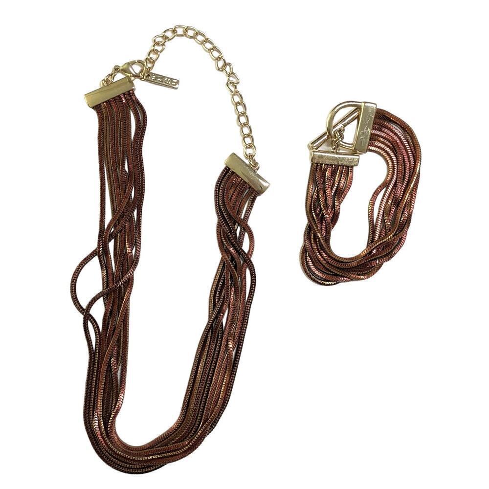 White House Black Market Multi Strand Snake Chain Statement Necklace & Bracelet